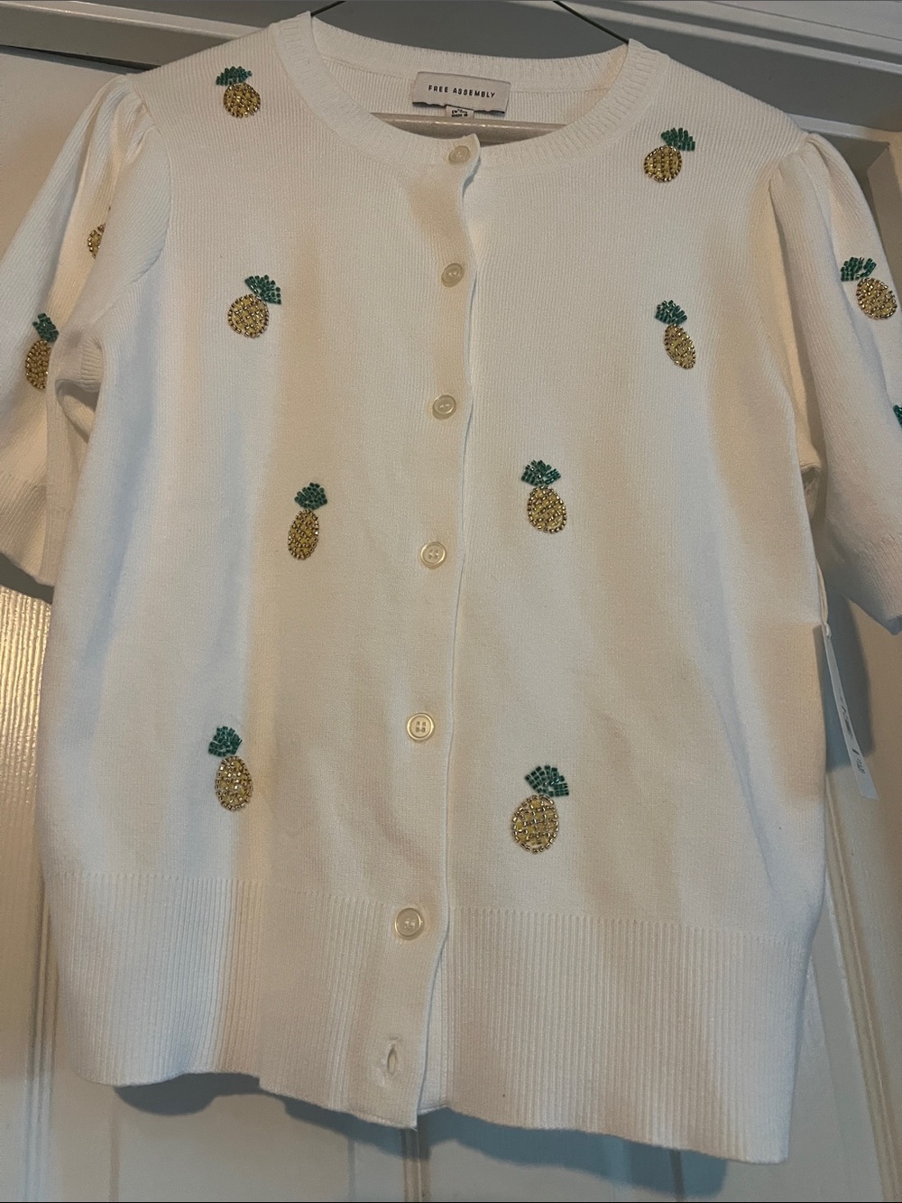 NWT Free Assembly White Pineapple Embroidered Cardigan